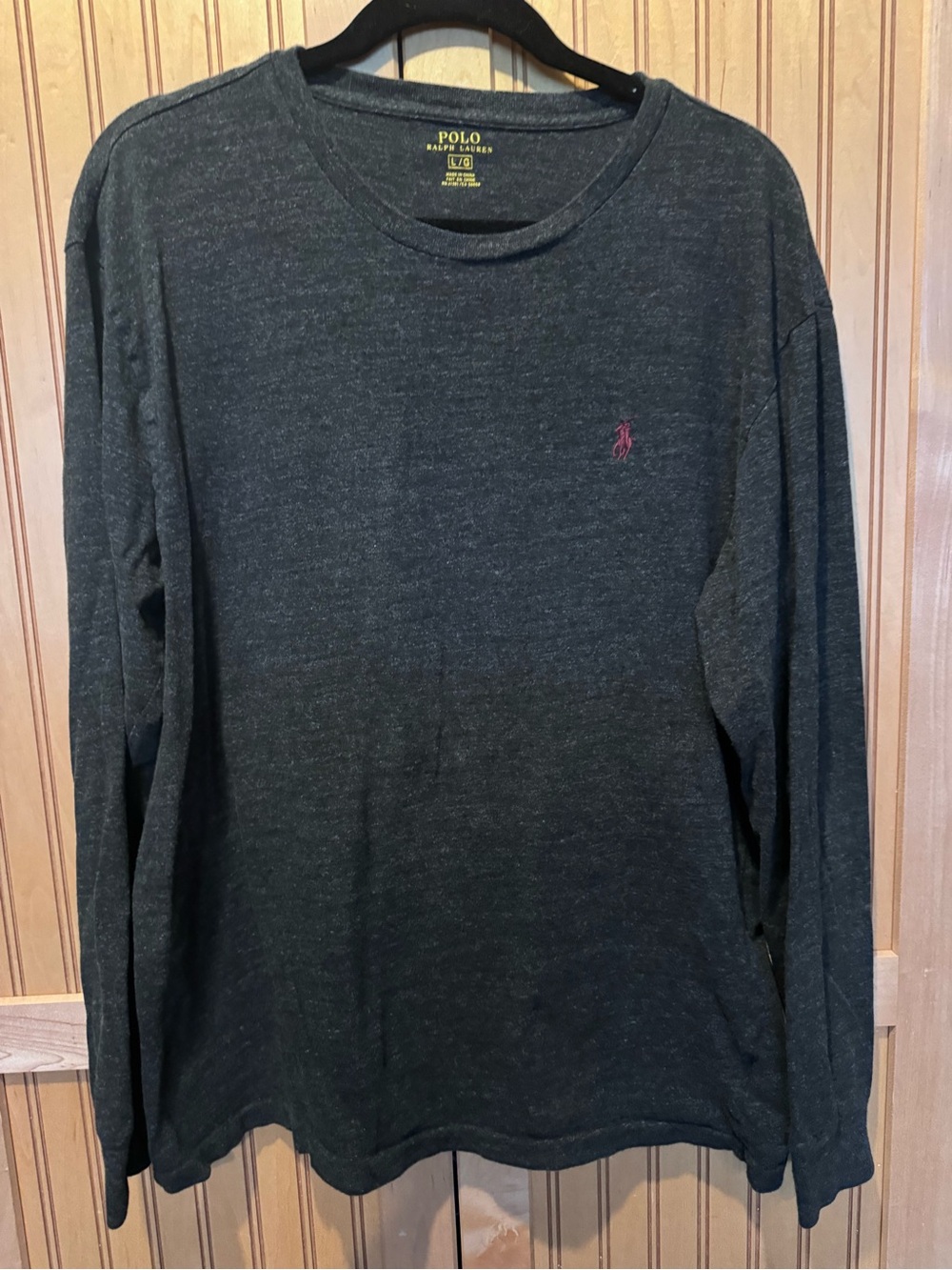 Polo by Ralph Lauren Long-Sleeve Crewneck Shirt - Charcoal with Maroon Pony